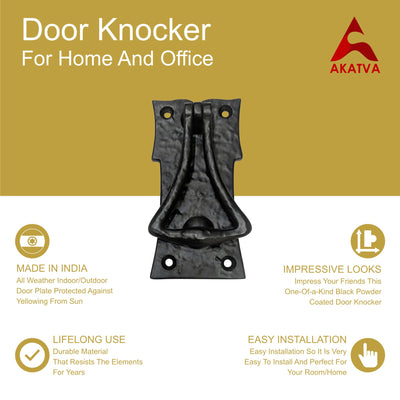 Black Cast Iron Door Knocker for Front Door - Black Powder Coated