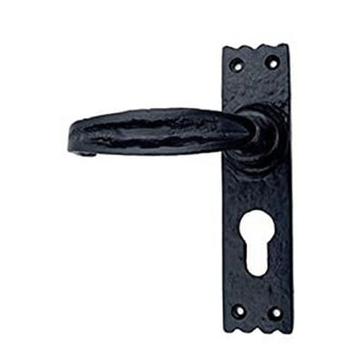 Black Iron Door Handle with Plate - Black Powder Coated