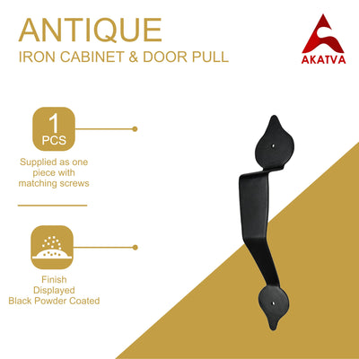 11.8" Black Antique Iron Hand-Forged Door Pull (Black Powder Coated) – Furniture Door Pull Antique – Hardware Door Handles – Elegant Design Door Pull