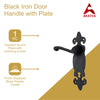 Black Iron Door Handle with Plate - Black Powder Coated Finish