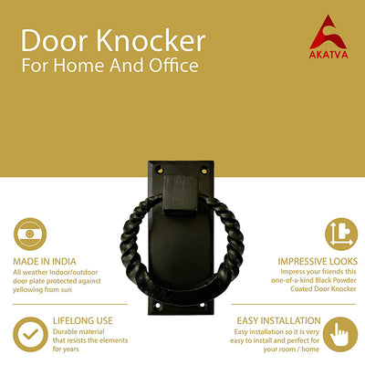 "Kasai" Black Cast Iron Door Knocker – Black Powder Coated