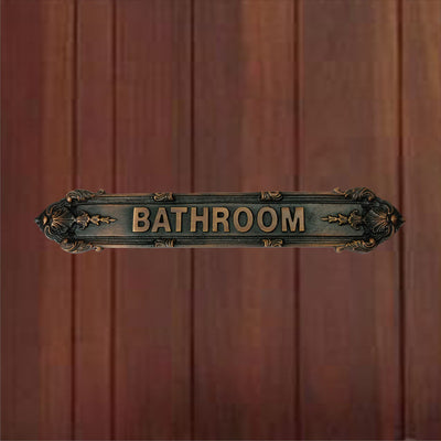 "Bath Room" Brass Door Sign Plaque - Antique Copper