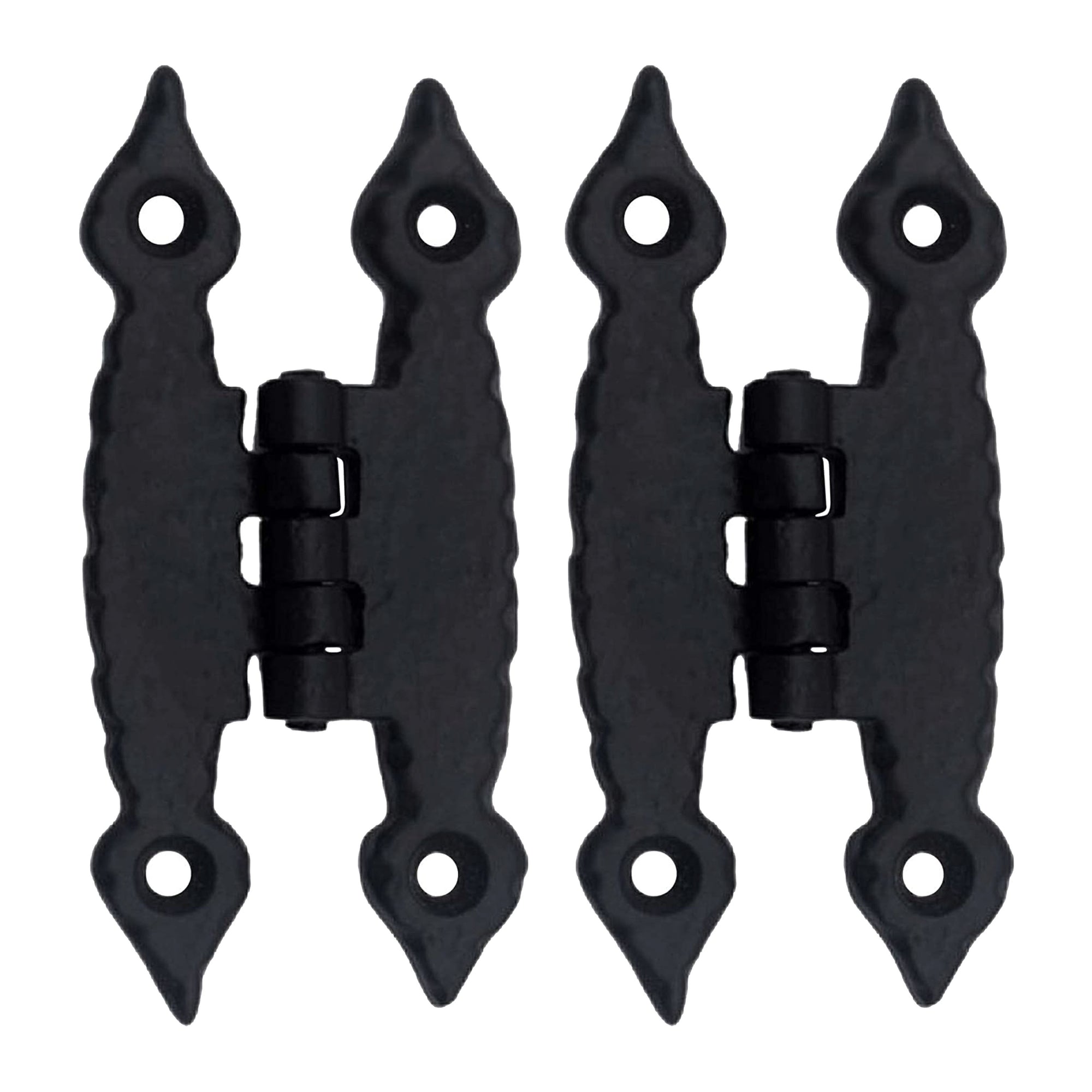 Black Antique Iron H-Hinge Set - 2 Piece Gate H-Hinges for Wooden and Metal Fences, Doors, Cabinets - Black Powder Coated