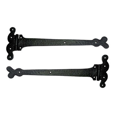 Black Antique Iron Hinge Set - 2 Piece Gate Hinges for Wooden and Metal Fences, Doors, Cabinets - Black Powder Coated