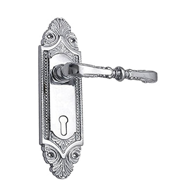 Brass Door Handle with Plate - Polished Chrome