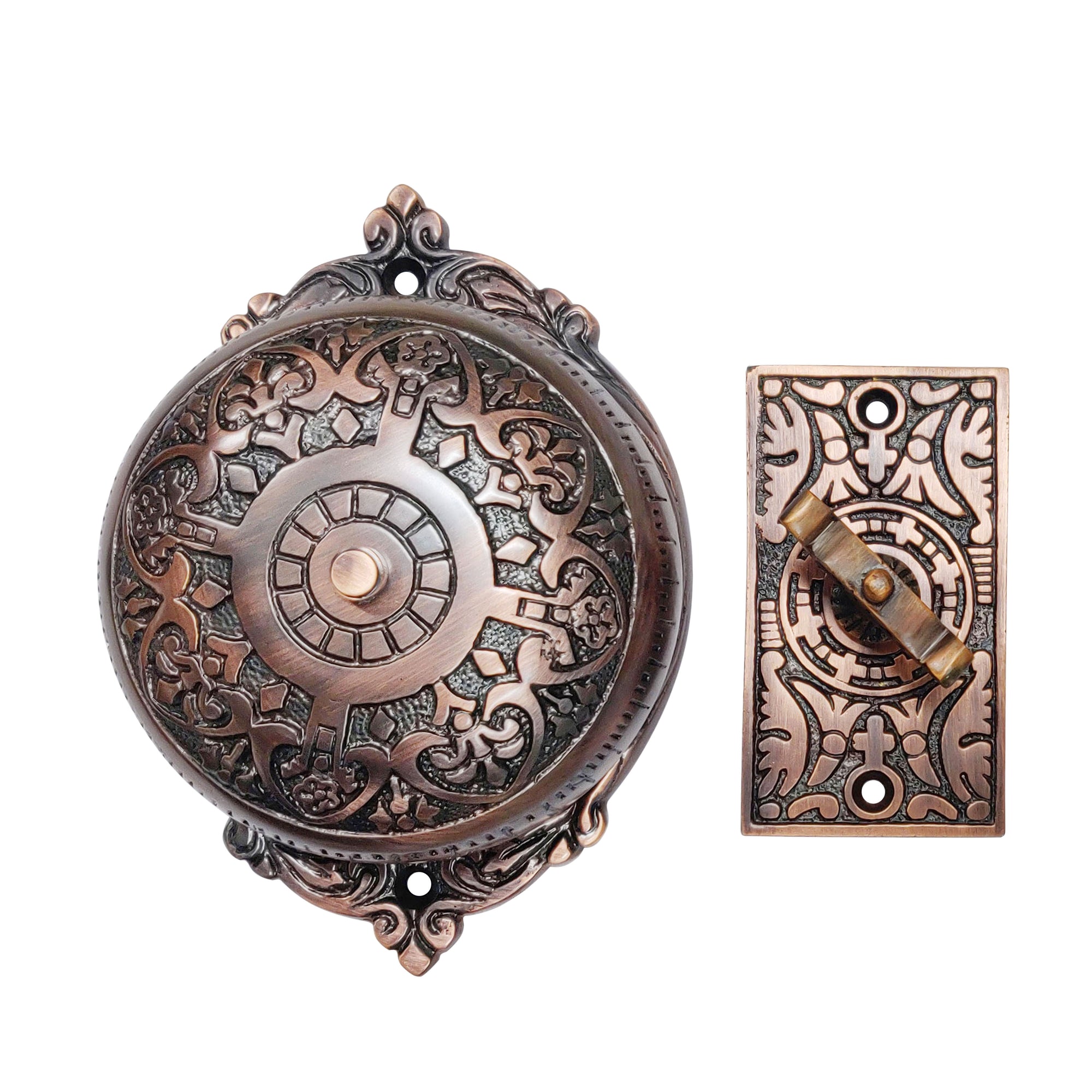 Brass Vintage Twist Bell with Key Plate – Antique Copper