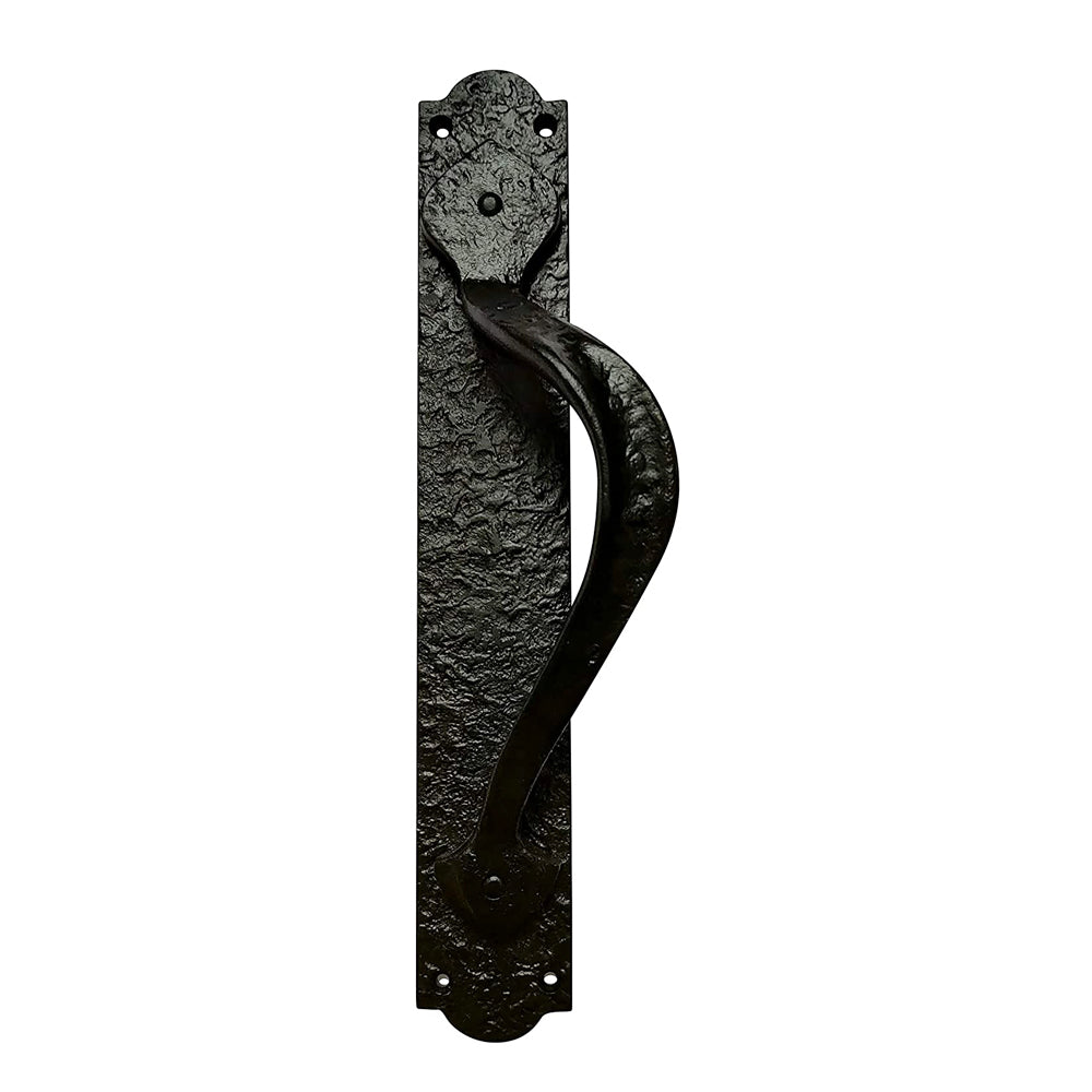 12.2" "Chenab" Black Antique Iron Door Pull with Plate – Black Powder Coated