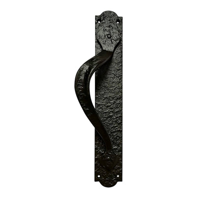 12.2" "Chenab" Black Antique Iron Door Pull with Plate – Black Powder Coated