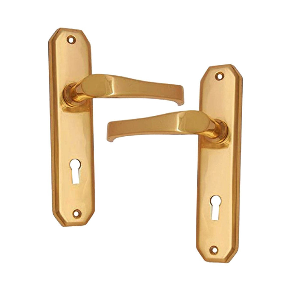 Brass Door Handle with Plate - Polish Lacquered