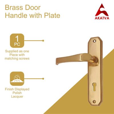 Brass Door Handle with Plate - Polish Lacquered