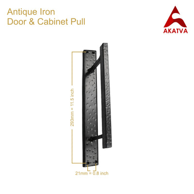 12.2" Black Antique Iron Door Pull with Back Plate Pull - Black Powder Coated