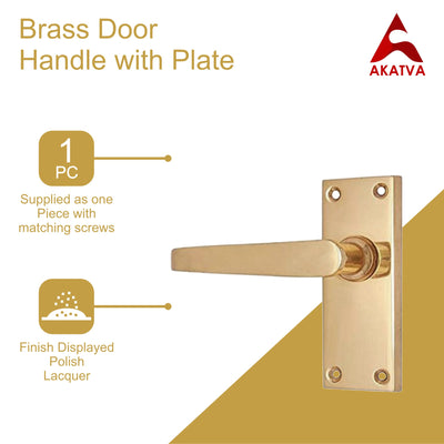 Brass Door Handle with Plate - Polish Lacquered