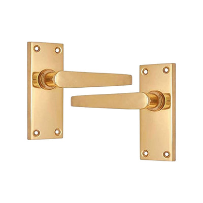 Brass Door Handle with Plate - Polish Lacquered