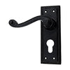 Black Iron Door Handle with Plate - Black Powder Coated Finish