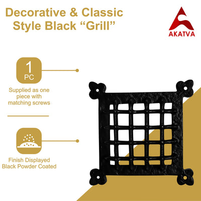 Black Antique Iron Door Grill – Decorative & Classic Style Black Grill – Heavy Duty Door Grill – Black Powder Coated