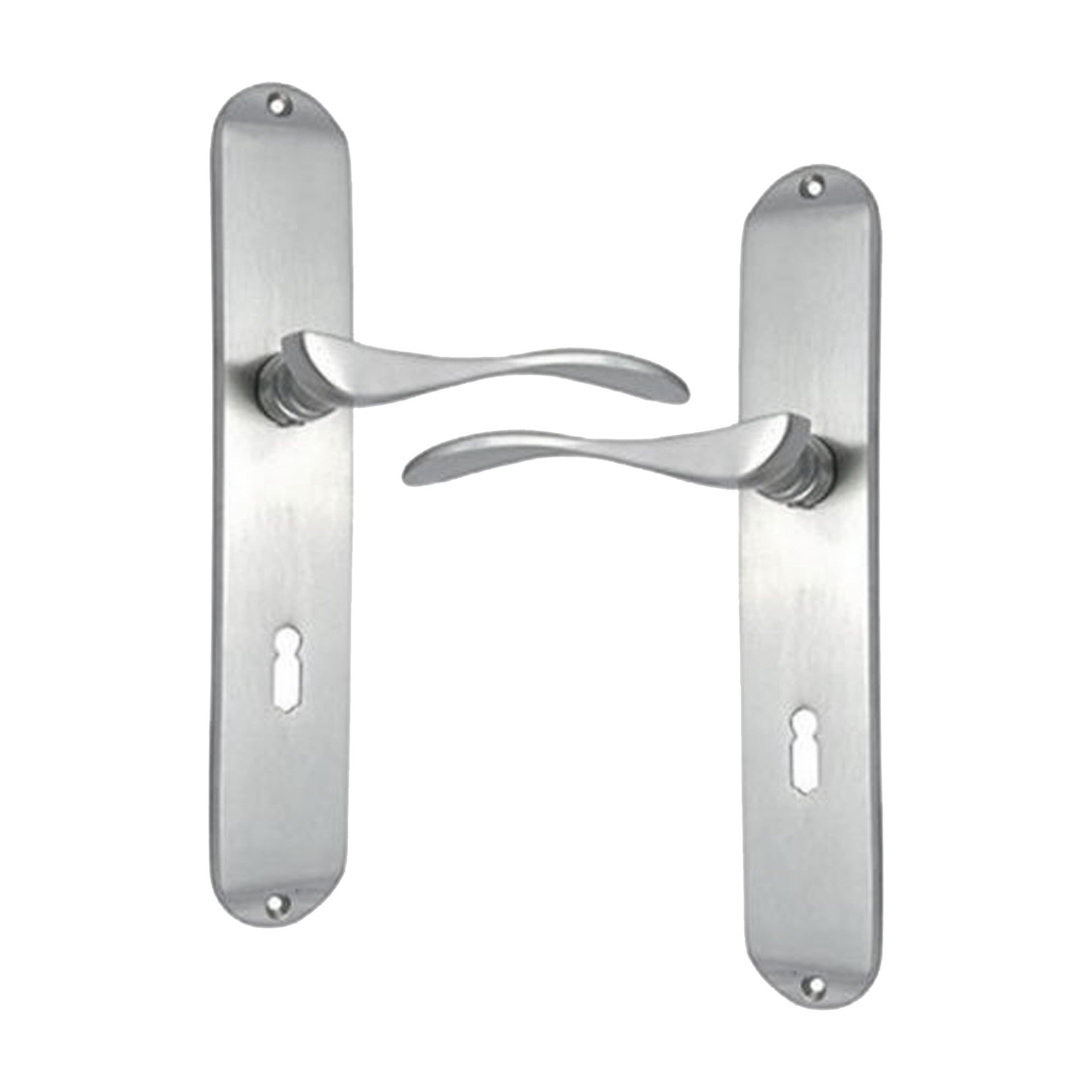 Brass Door Handle with Plate - Satin Nickel