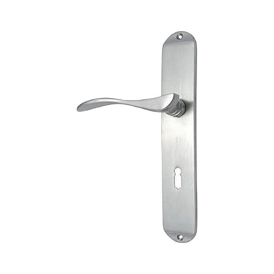 Brass Door Handle with Plate - Satin Nickel