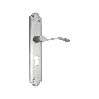 Brass Door Handle with Plate - Satin Nickel