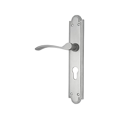 Brass Door Handle with Plate - Satin Nickel