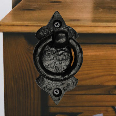 3.15""Cimarron" Hand Forged Heavy-Duty Iron Ring Drop Pull – Black Powder Coated