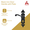 Black Iron Door Handle with Plate - Black Powder Coated Finish