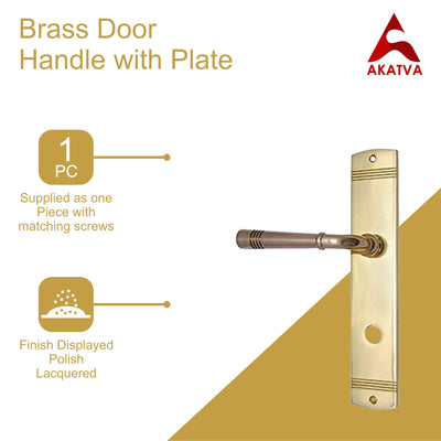 Brass Door Handle with Plate - Polish Lacquered