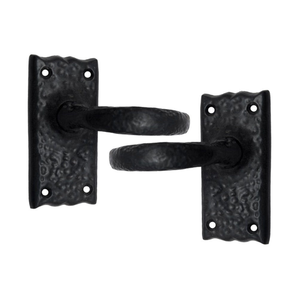 Black Iron Door Handle with Plate  - Black Powder Coated Finish