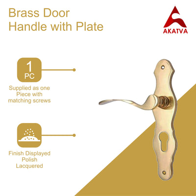 Brass Door Handle with Plate - Polish Lacquered