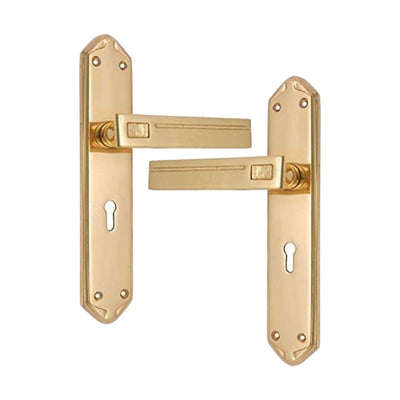 Brass Door Handle with Plate - Polish Lacquered