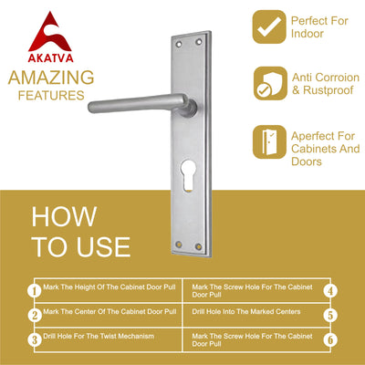 Brass Door Handle with Plate - Satin Nickel