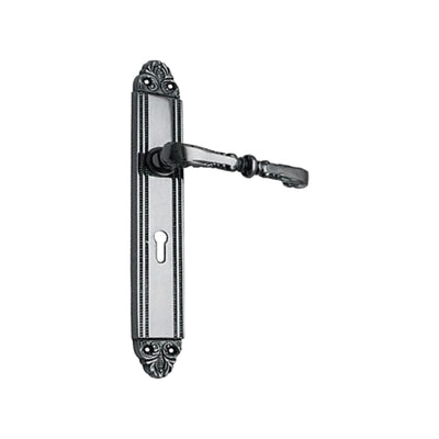 Brass Door Handle with Plate - Black Nickel