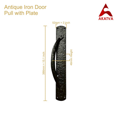 15.1" Black Antique Iron Door Pull with Plate (Black Powder Coated) – Furniture Door Pull Antique – Hardware Door Handles – Elegant Design Door Pulls