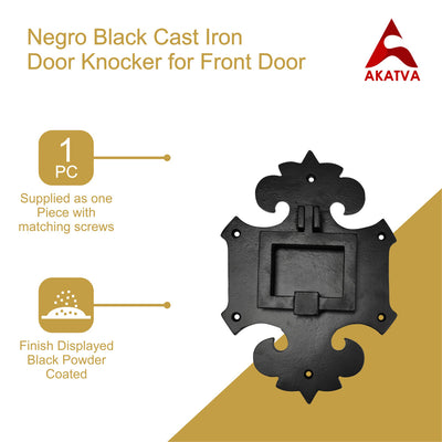 "Guaviare" Black Cast Iron Door Knocker for Front Door - Black Powder Coated