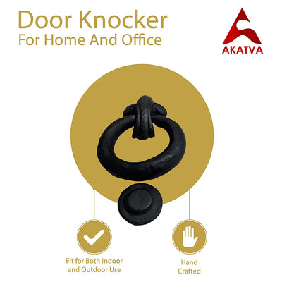 Black Cast Iron Door Knocker for Front Door - Exterior Home Door Knocker for Doors – Cast Iron Door Knocker Black Powder Coated