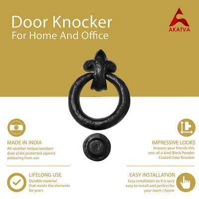 Black Cast Iron Door Knocker for Front Door - Exterior Home Door Knocker for Doors – Cast Iron Door Knocker Black Powder Coated