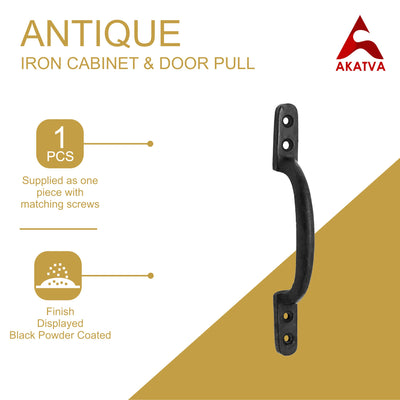 6.1" Black Antique Iron Door and Cabinet Pull - Black Powder Coated