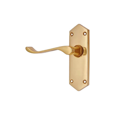 Brass Door Handle with Plate - Polish Lacquered