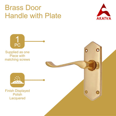 Brass Door Handle with Plate - Polish Lacquered