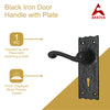 Black Iron Door Handle with Plate - Black Powder Coated Finish