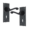 Black Iron Door Handle with Plate - Black Powder Coated Finish