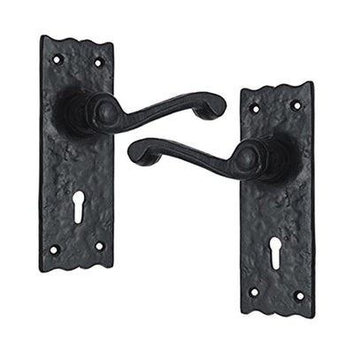 Black Iron Door Handle with Plate - Black Powder Coated Finish