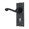 Black Iron Door Handle with Plate - Black Powder Coated Finish