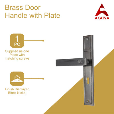 Brass Door Handle with Plate - Black Nickel