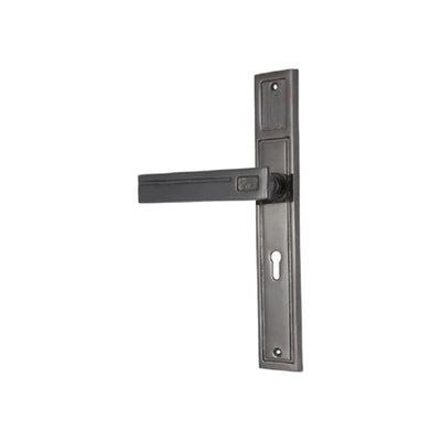 Brass Door Handle with Plate - Black Nickel