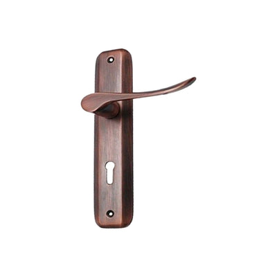 Brass Door Handle with Plate - Antique Copper