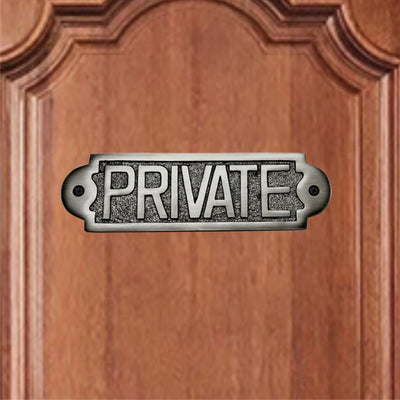 "Private" Brass Door Plaque - Antique Brushed Nickle Finish