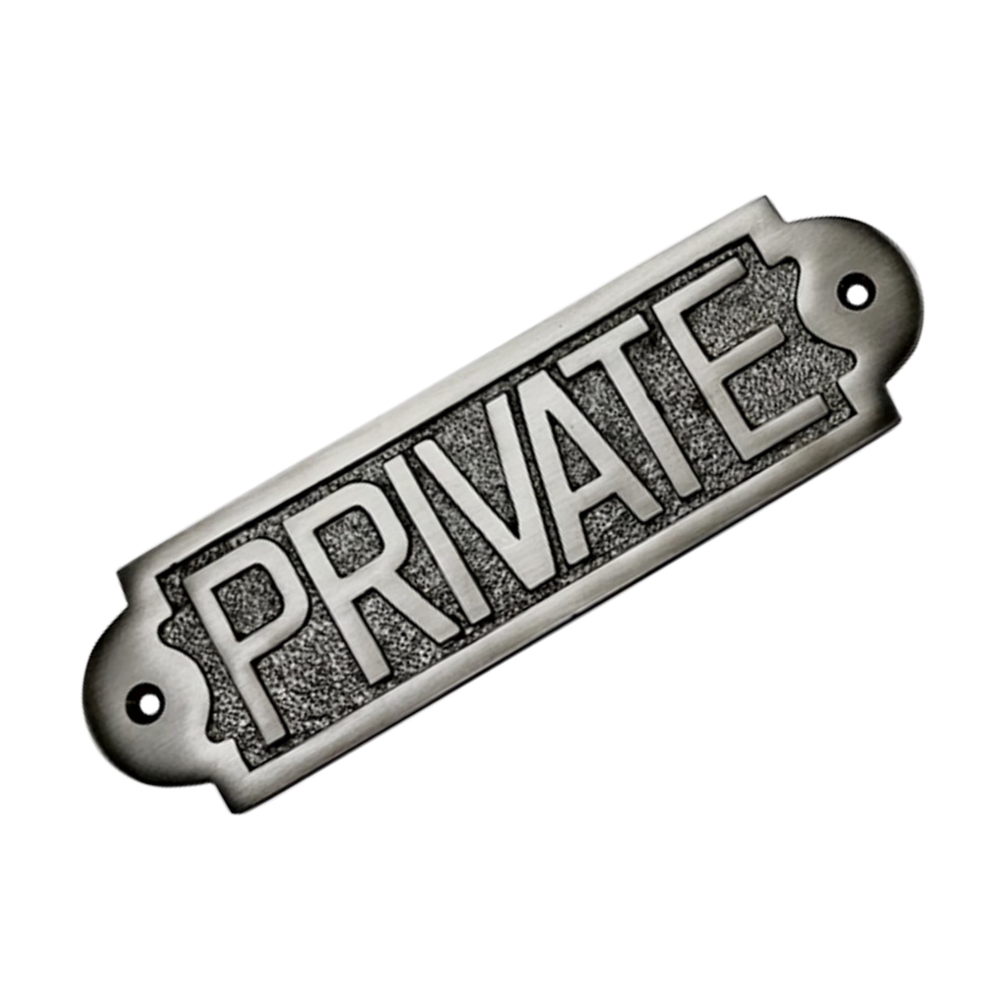 "Private" Brass Door Plaque - Antique Brushed Nickle Finish