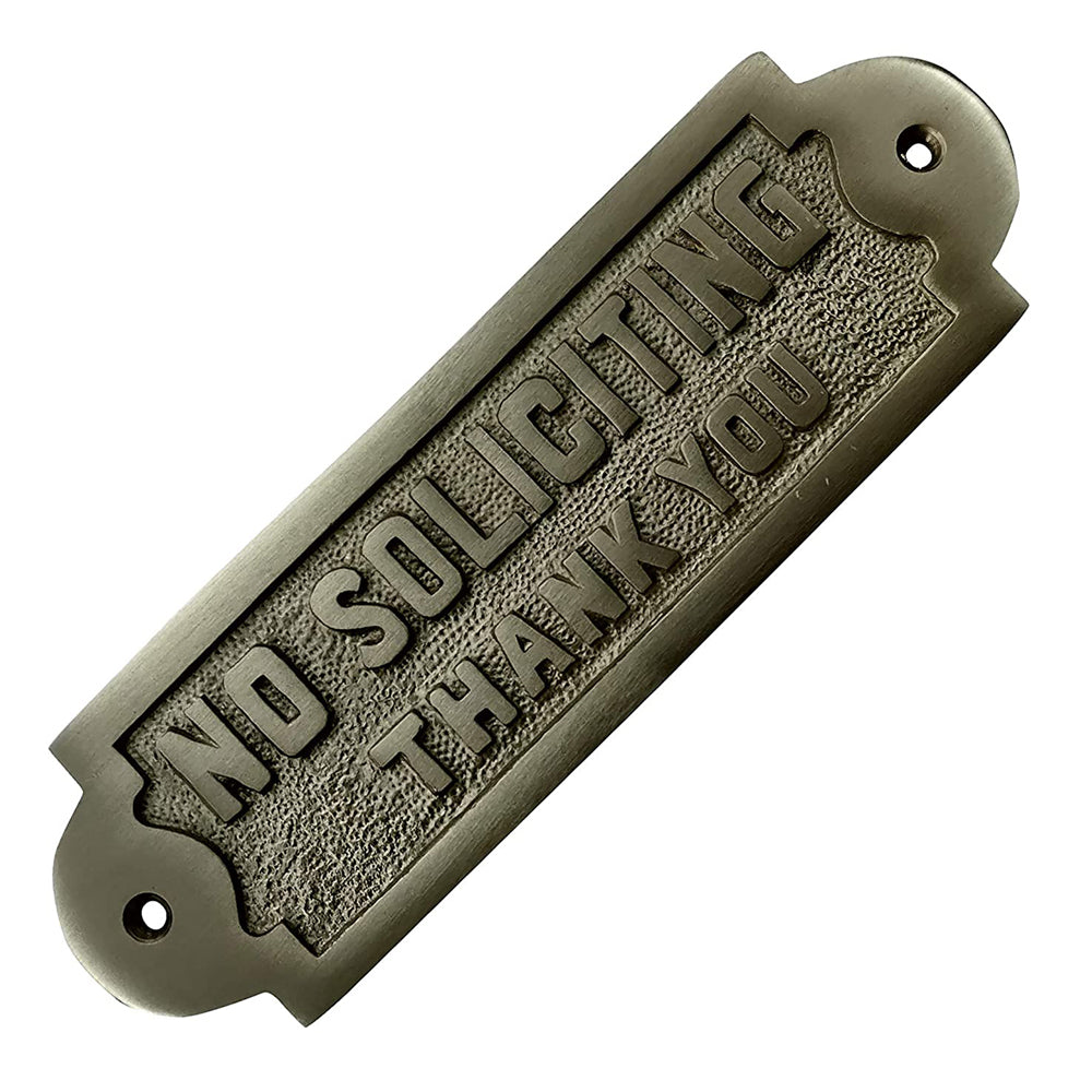 "No Soliciting Thank You" Brass Door Sign Plaque - Satin Nickel