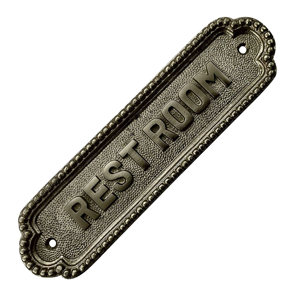 "Rest Room" Brass Sign Plaque  Antique Brushed Nickel Finish