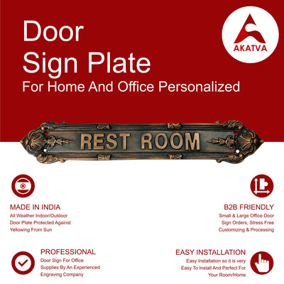 "Rest Room" Brass Sign Plaque for House, Office or Restaurant - Antique Copper Finish